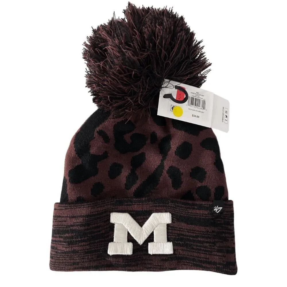 47 Michigan Wolverines Brown Rosette Cuff Women's Knit Hat Beanie